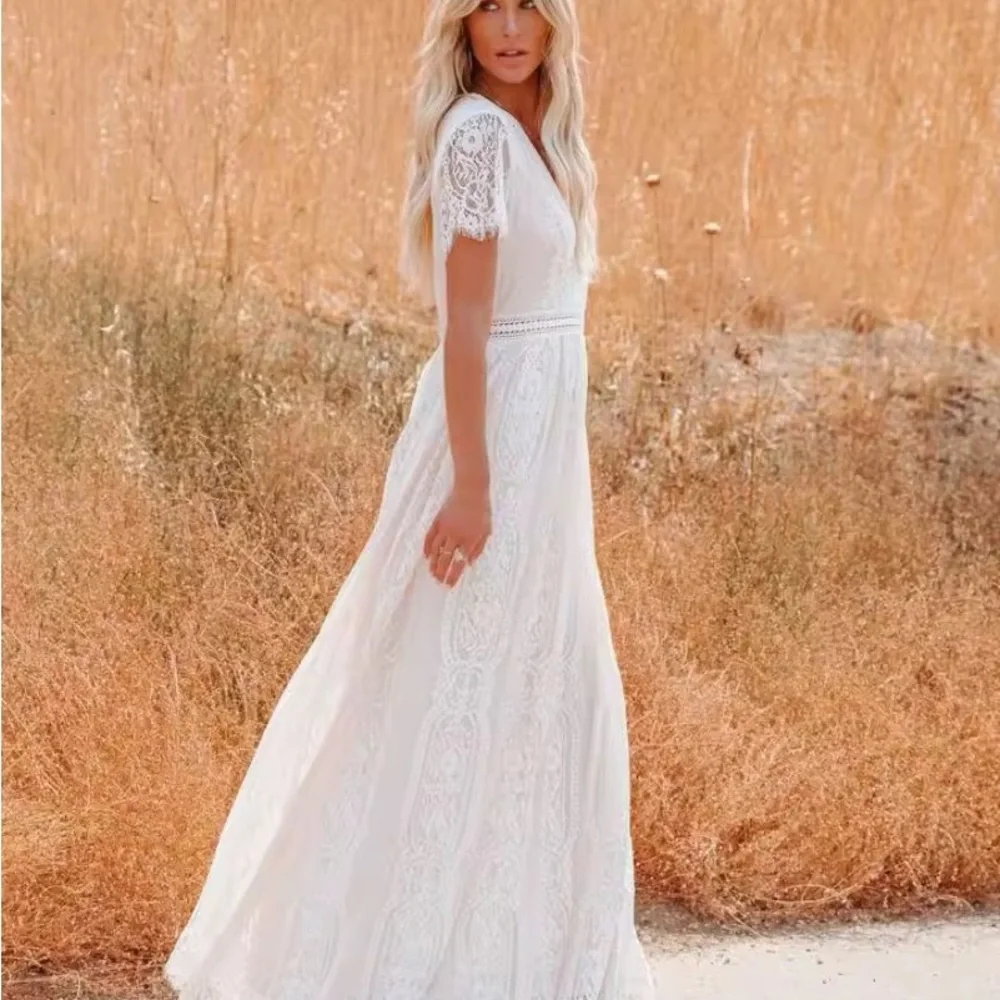 Elegant White Lace Dress boho lace party wedding dress bridesmaid